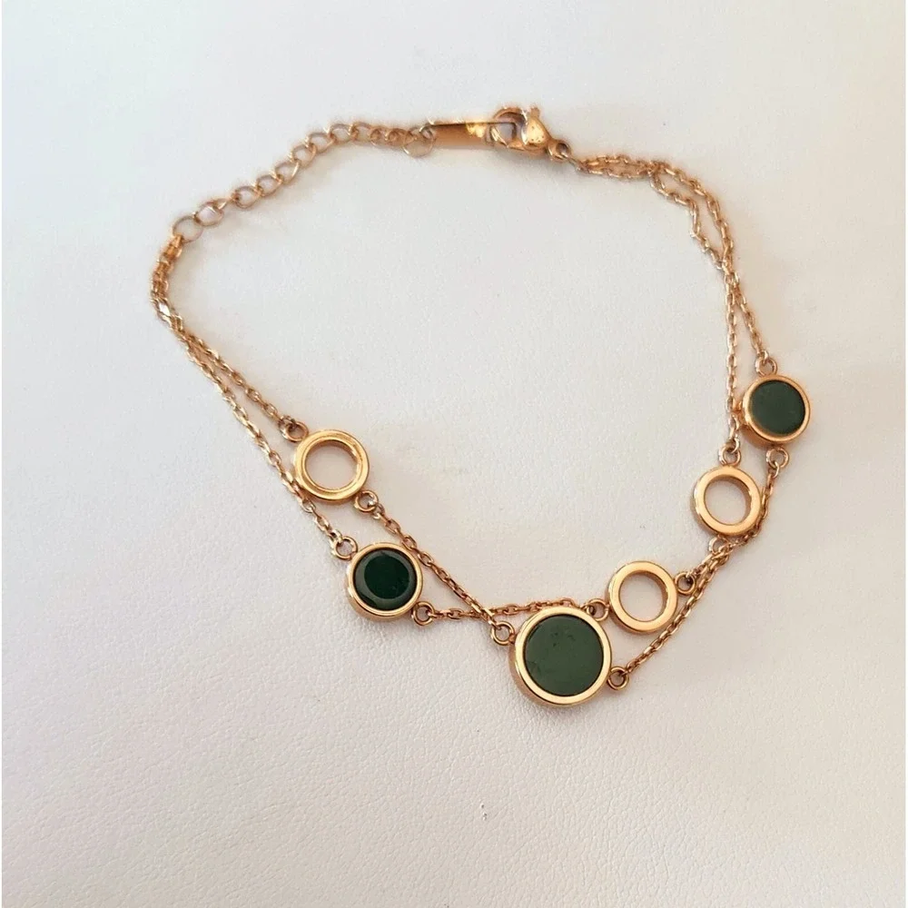 Wear Darling WD Bracelet Stainless Steel Rose Gold Tone Green Gem Accent Women's